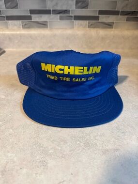 Vintage Michelin Hat Cap Snap Back Blue Trucker Advertising Mens Made in USA